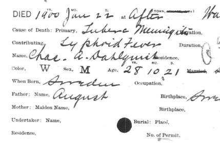 A death card from 1900. Written in cursive.