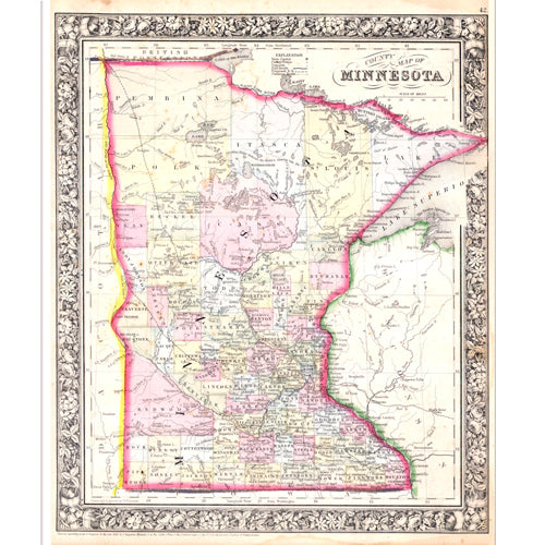 County Map of Minnesota, 1862